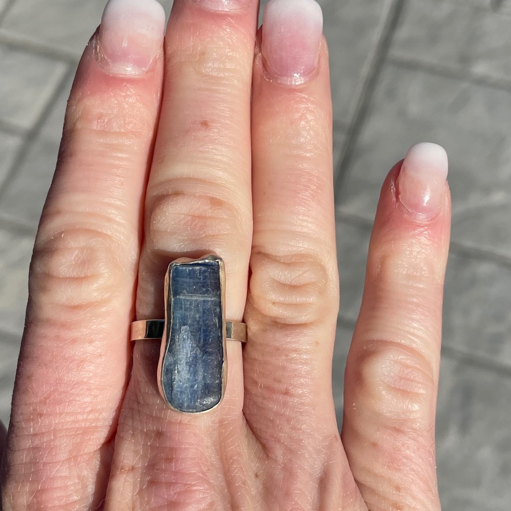 Custom made Natural Blue Kyanite and .925 Sterling silver ring Size 8